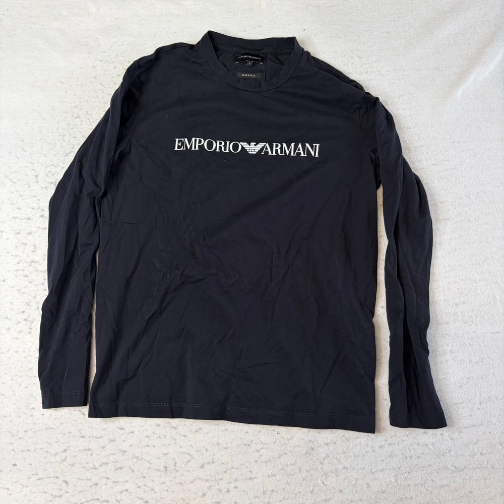 Emporio Armani Long Sleeve Shirt Mens Large Black Essential Logo Crew Neck
